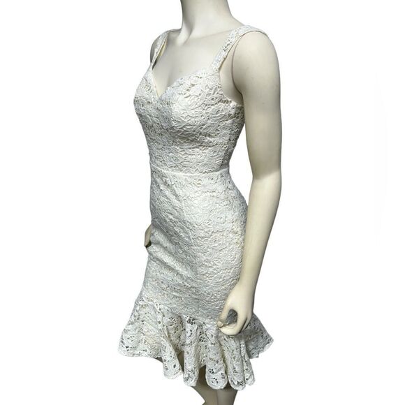 Chi Chi London White Floral Lace Sleeveless Midi Dress Sheath Dress Ruffle Hem - Picture 3 of 14